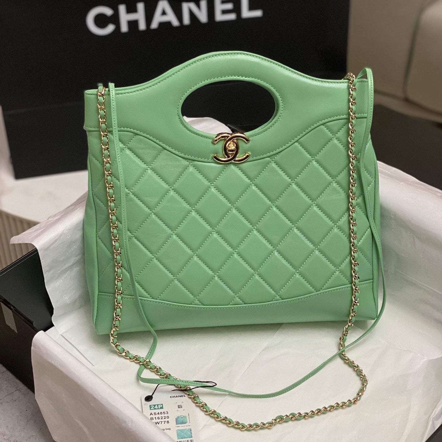 CC SMALL 30 SHOPPING BAG IN GREEN MINT CALFSKIN