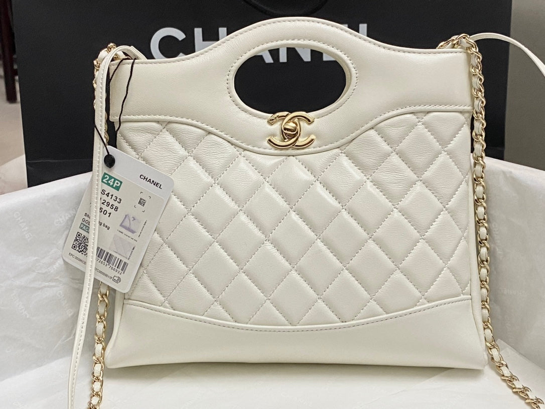 CC MINI 23 SHOPPING BAG IN WHITE CALFSKIN