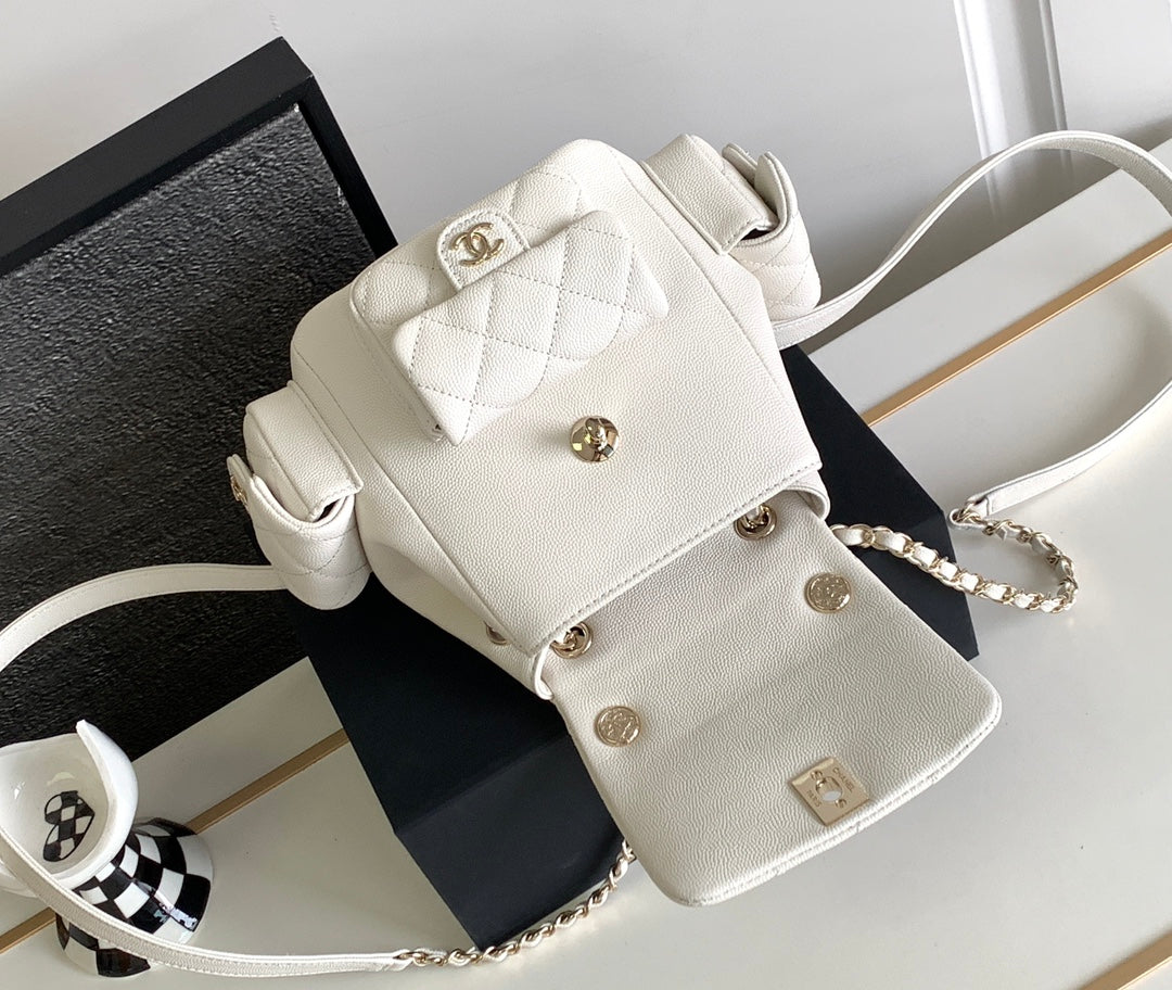 CC DUMA BACKPACK 21 IN WHITE CALFSKIN