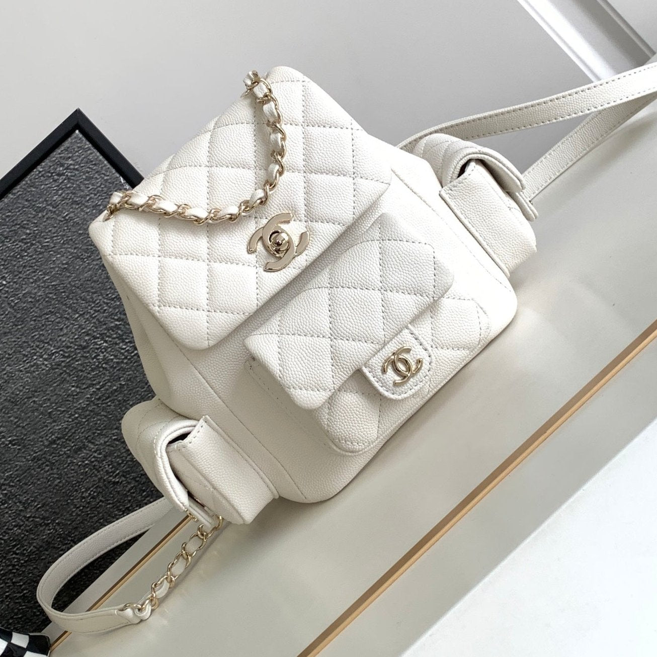 CC DUMA BACKPACK 21 IN WHITE CALFSKIN