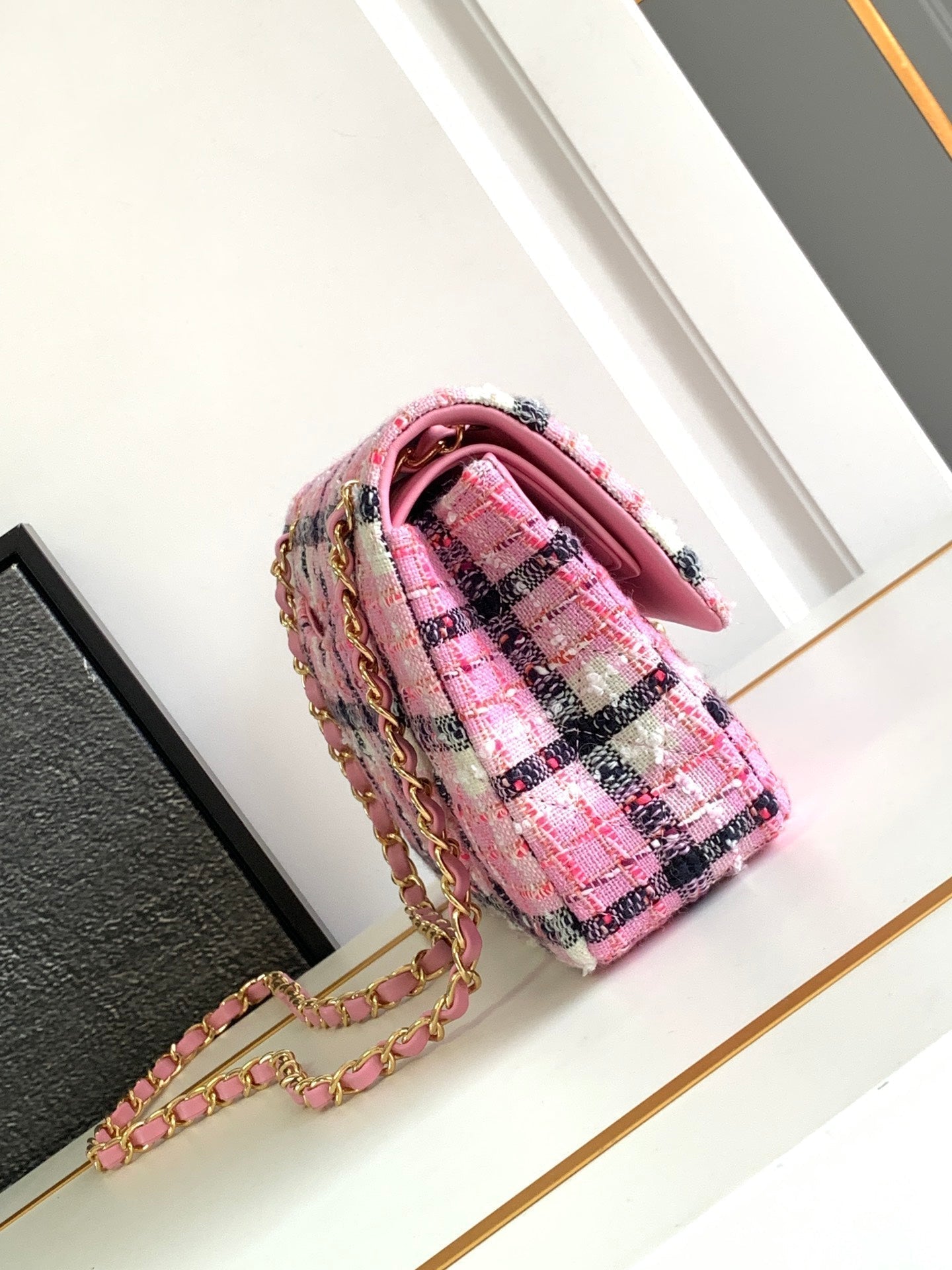 CC MINI 20 CLASSIC BAG IN LIGHT PINK MIX BLACK WOOL TWEED