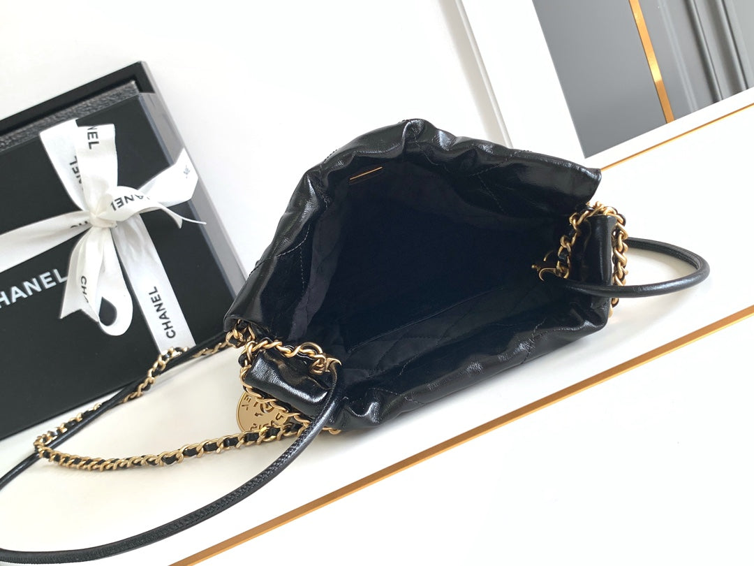 CC MINI 20 BAG IN BLACK SHINNY CALFSKIN WITH GOLD METAL