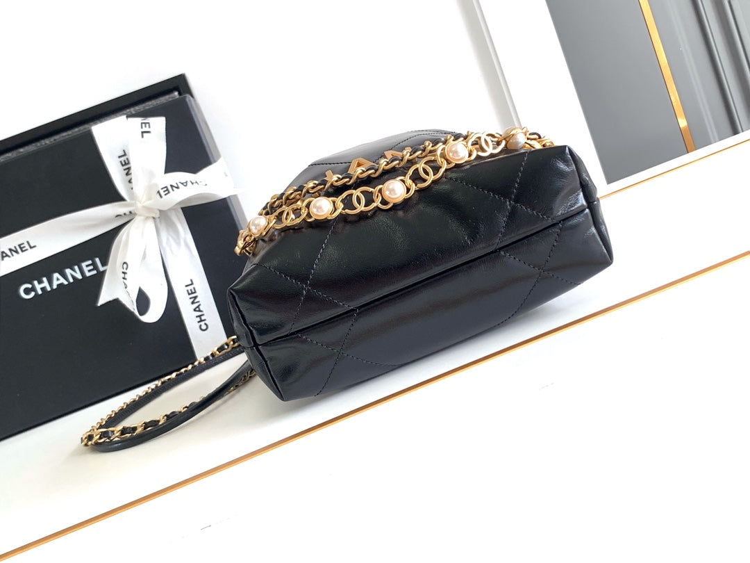 CC MINI 20 BAG IN BLACK SHINNY CALFSKIN WITH GOLD METAL