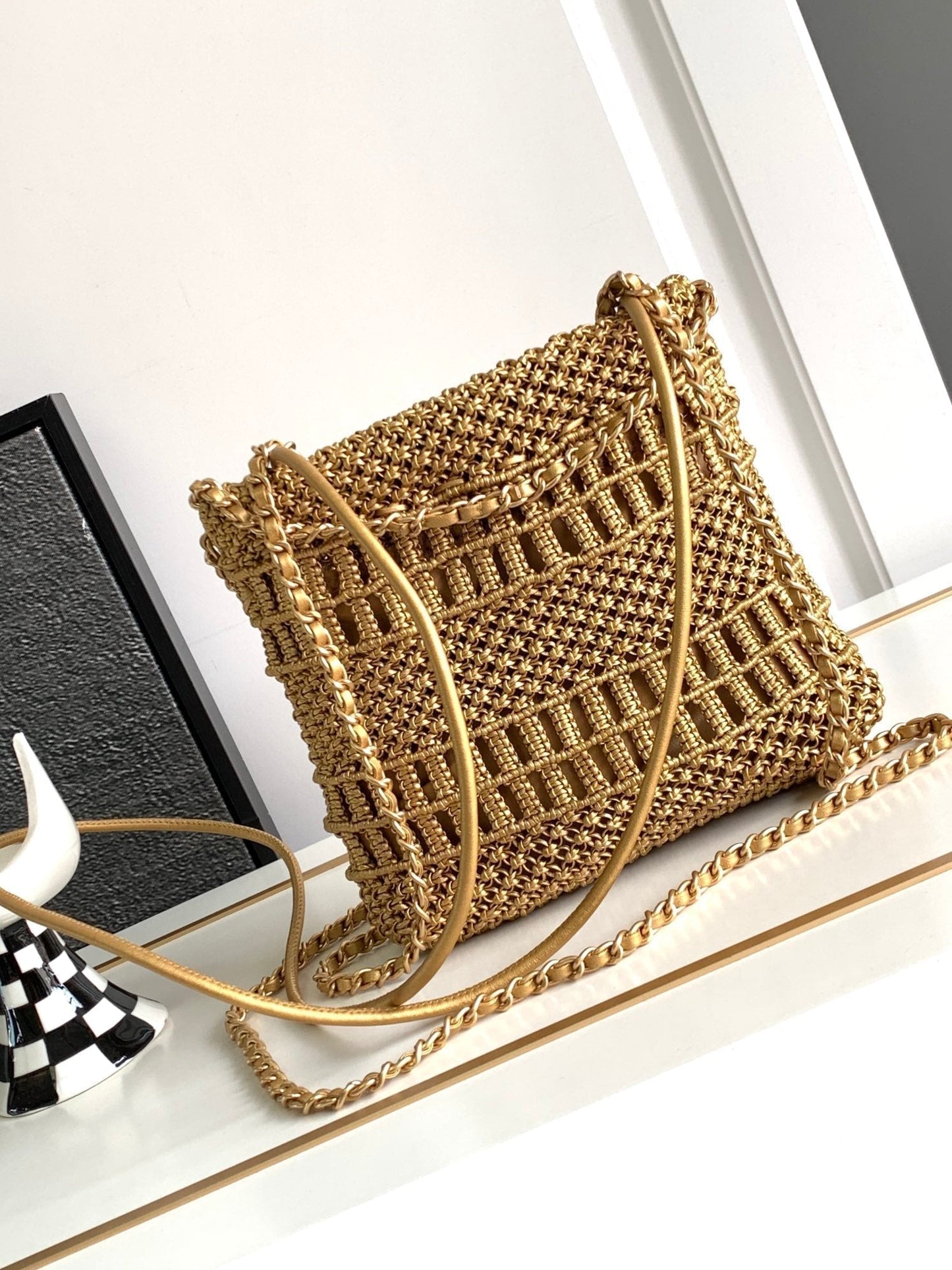 CC Mini 22 Bag 23cm Gold Woven Cowhide Bag